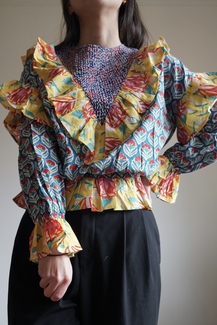 blue×yellow kantha blouse - 画像 (2)