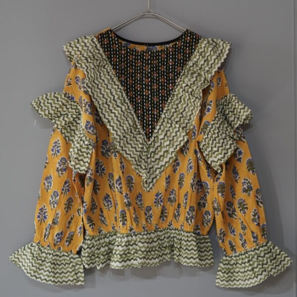 yellow×green kantha blouse
