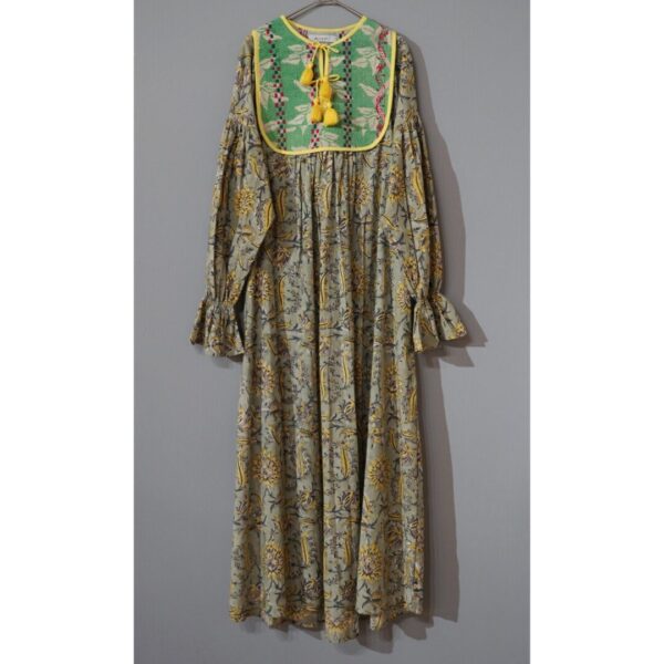 yellow × gray kantha dress #2507002