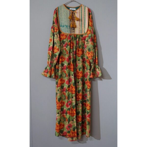 brown × orange kantha dress #2507004