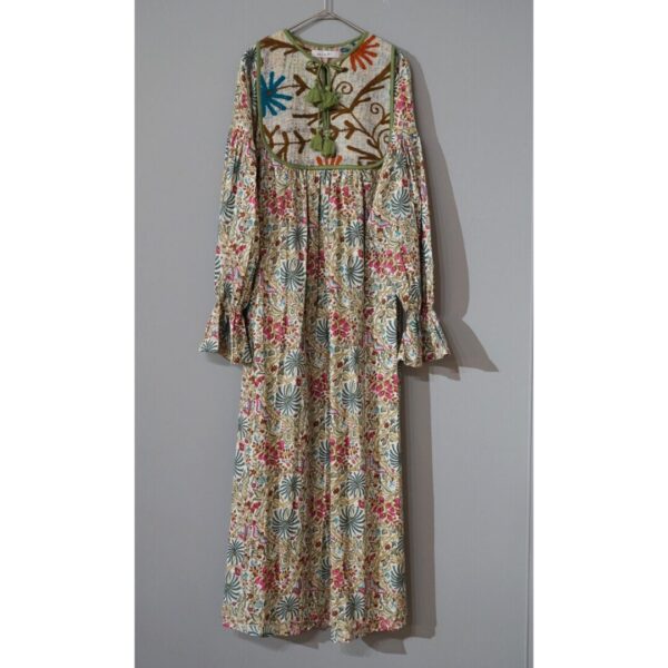 suzani pink × green kantha dress #2507010