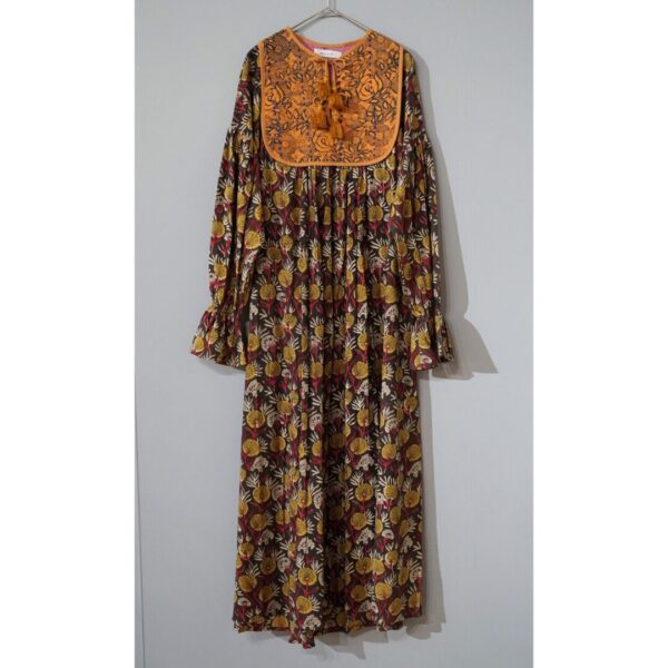 black × orange kantha dress #2507003