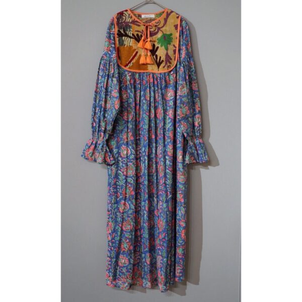 suzani blue salmon pink kantha dress #2507008