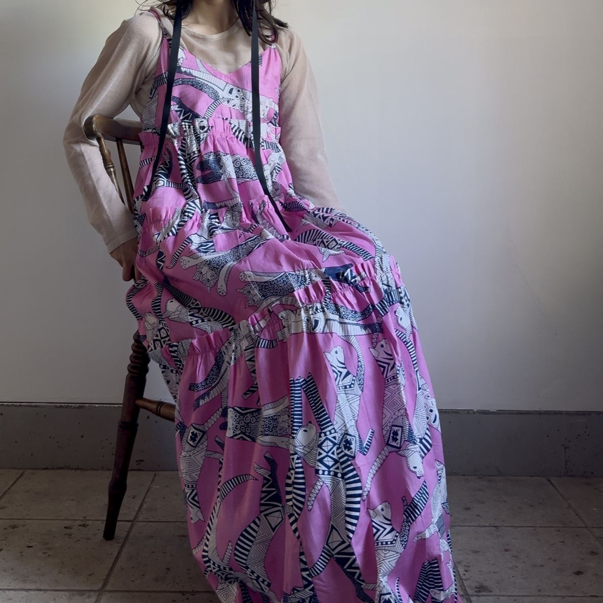 cats pink camisole tiered dress