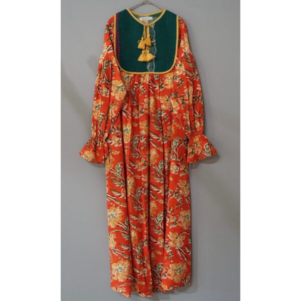 orange×green kantha dress #2505003