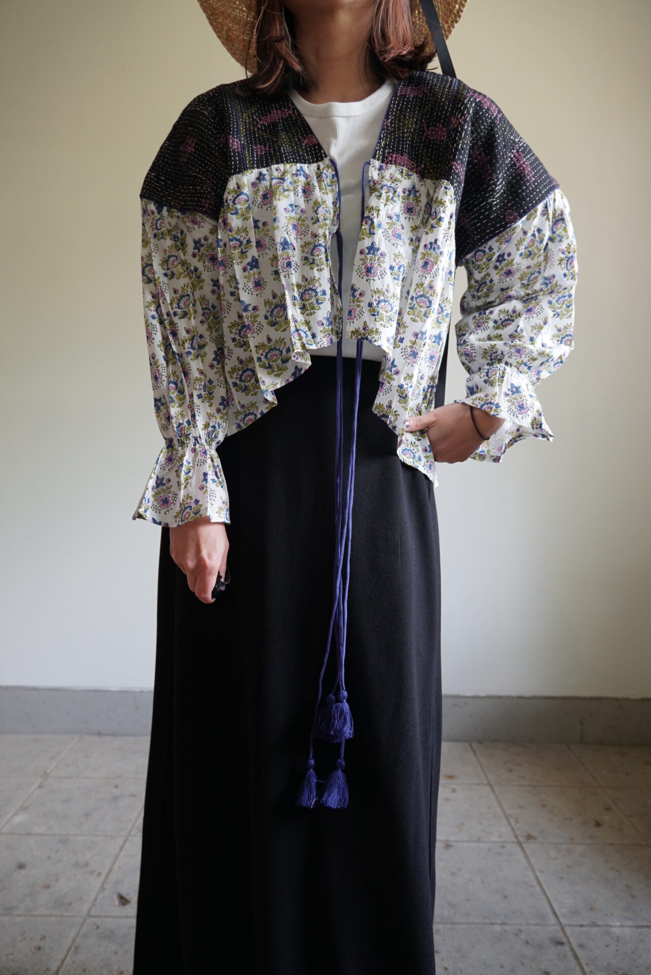 white black wataame kantha blouse - 画像 (2)