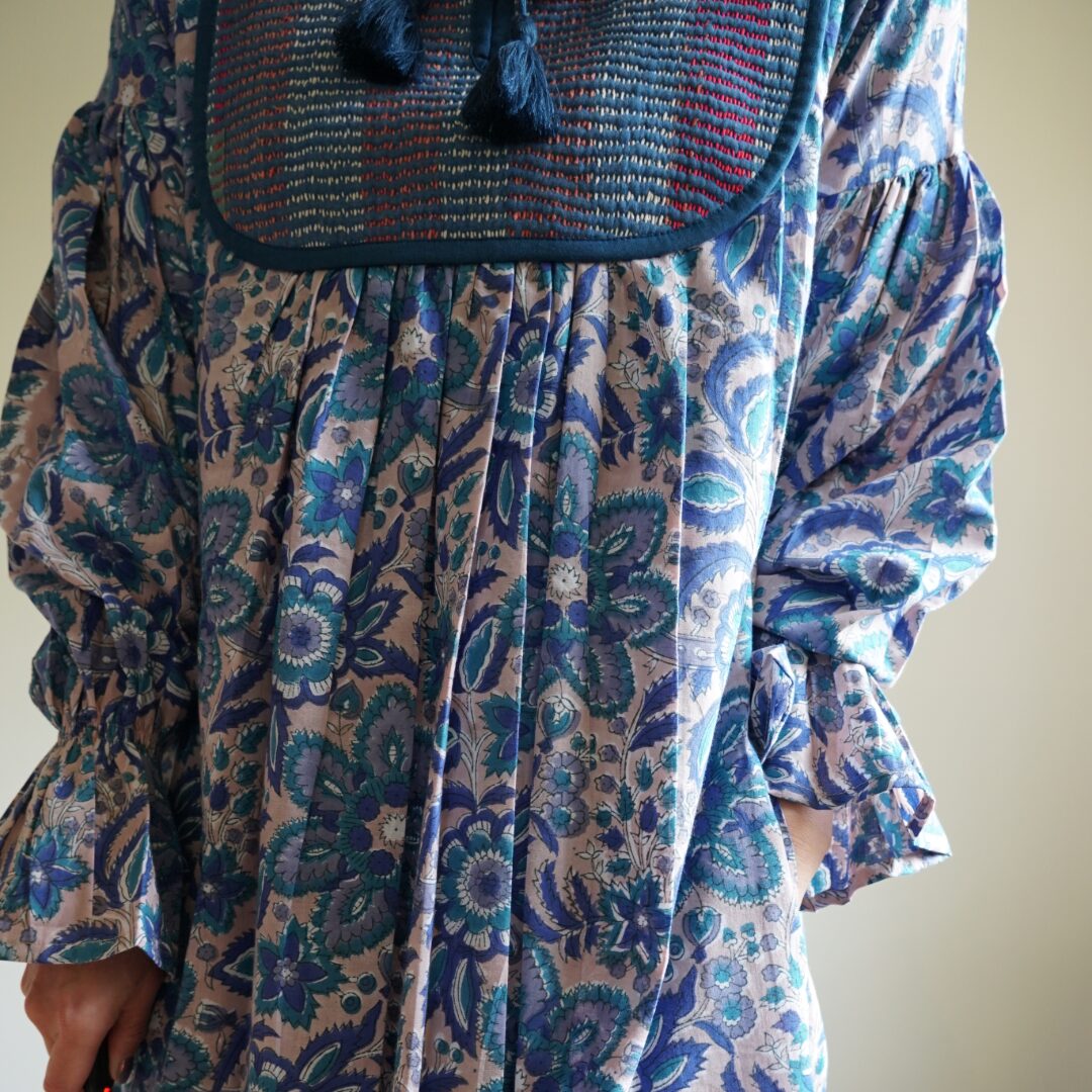 blue beige kantha dress #2604002