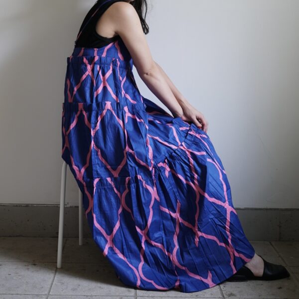 blue × pink camisole tiered dress