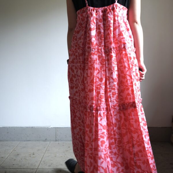 red × pink camisole tiered dress