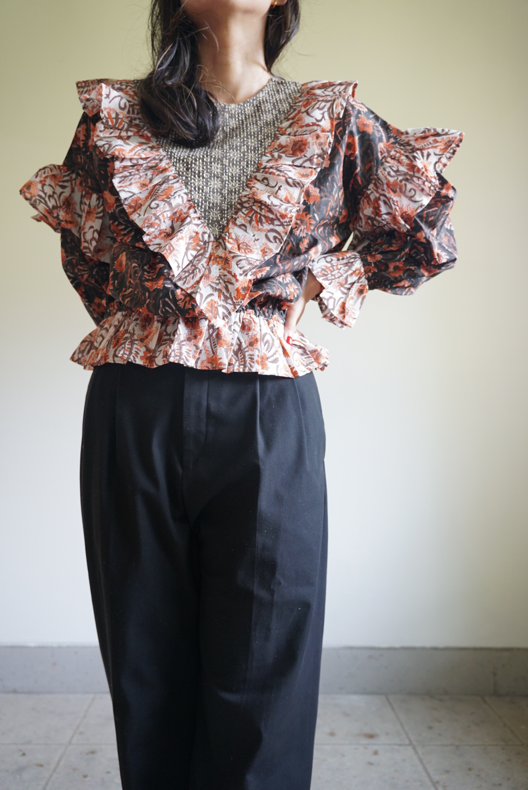 brown×black kantha blouse - 画像 (3)