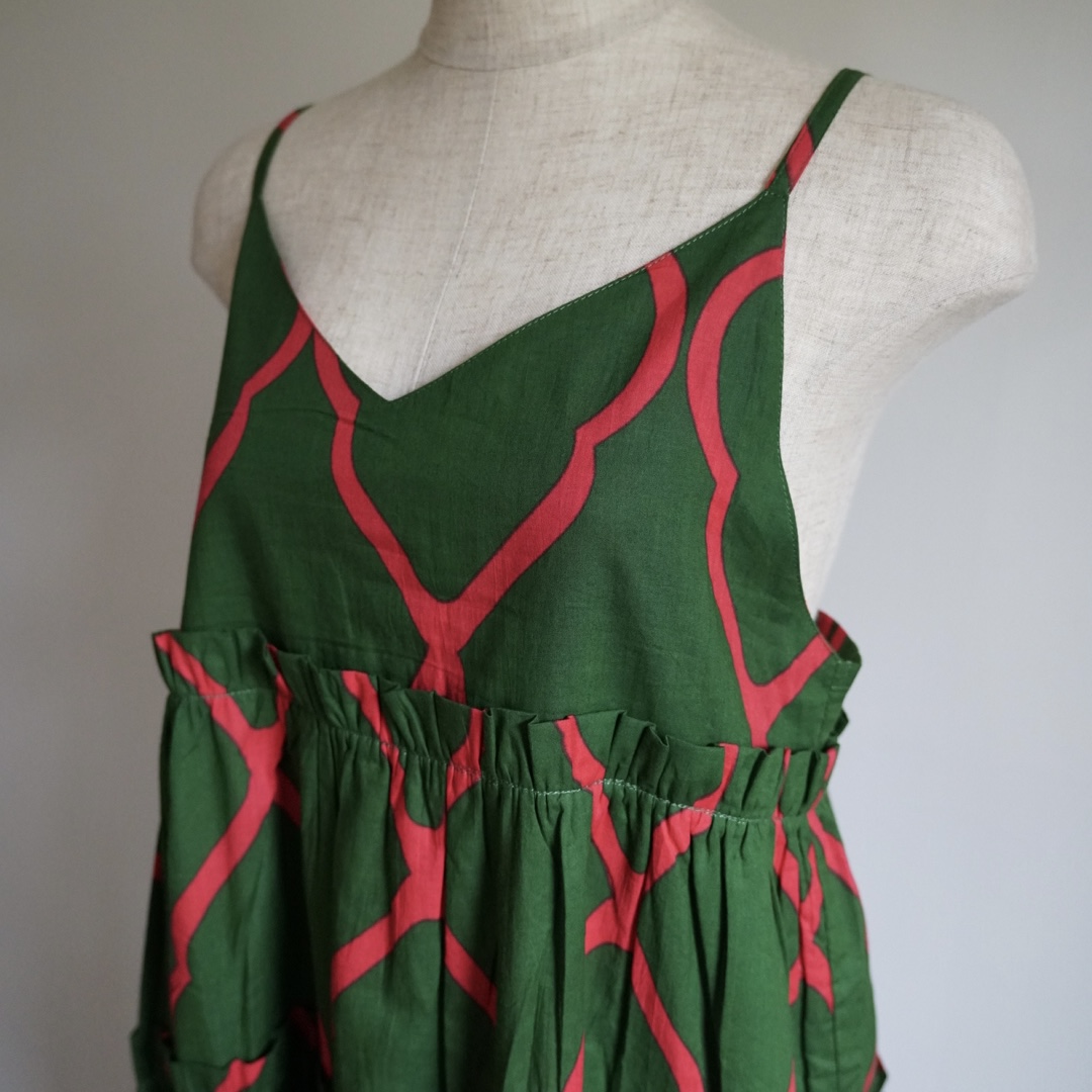 green pink camisole tiered dress