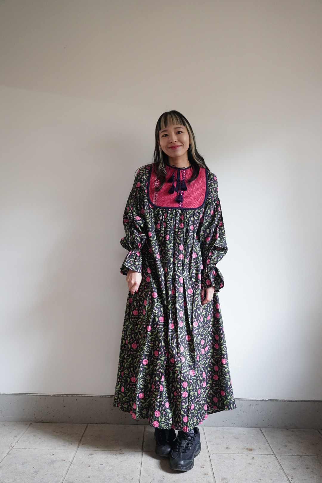 pink × black kantha dress #2511001 - 画像 (3)