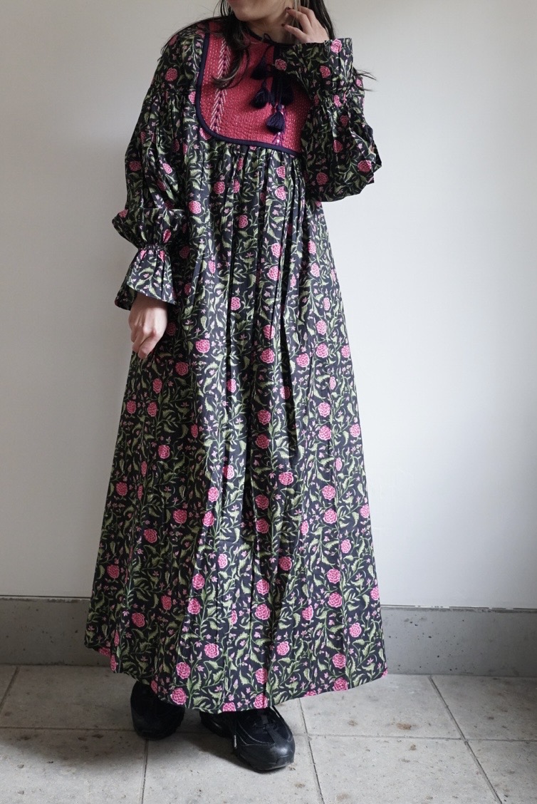 pink × black kantha dress #2511001 - 画像 (2)