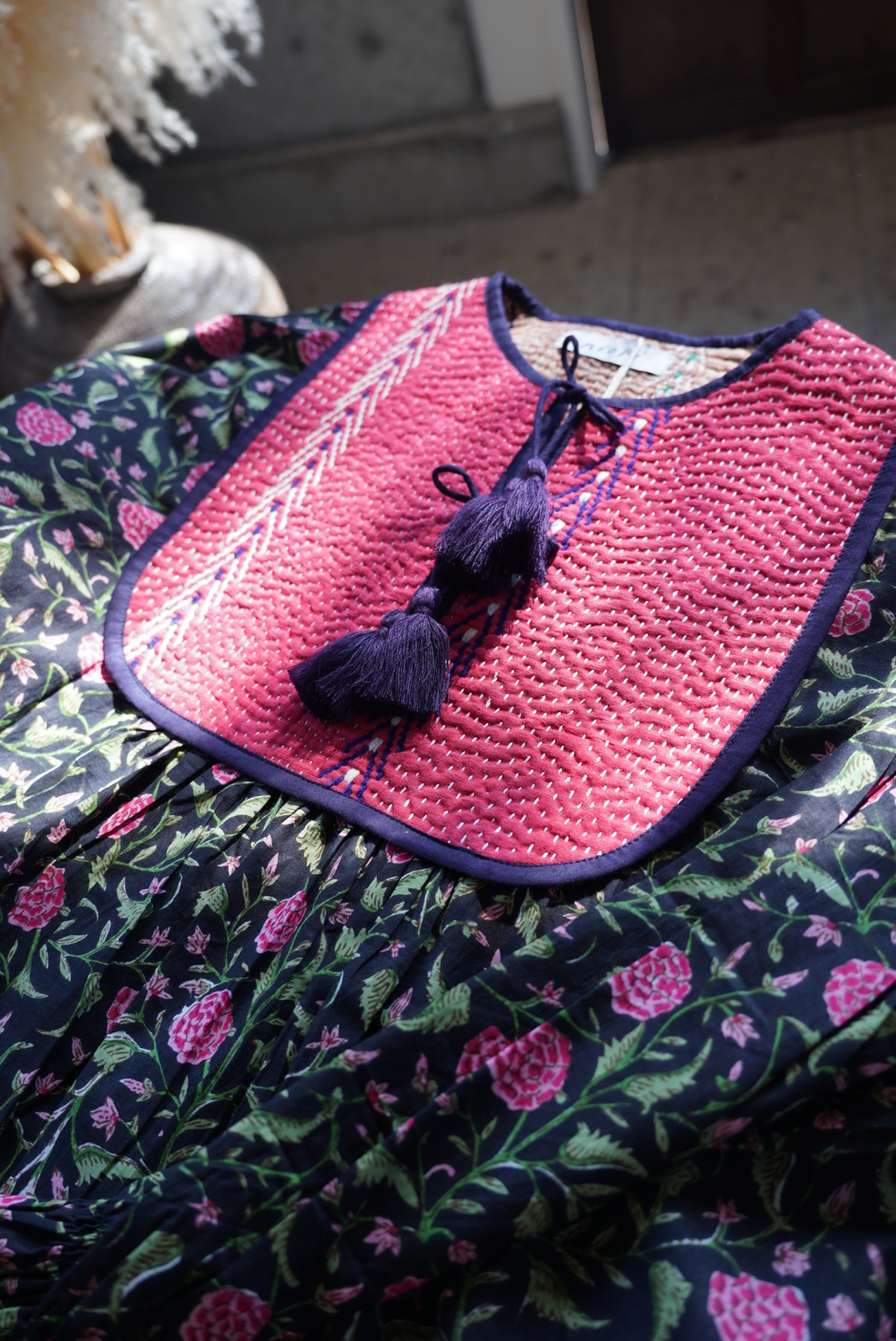 pink × black kantha dress #2511001 - 画像 (7)