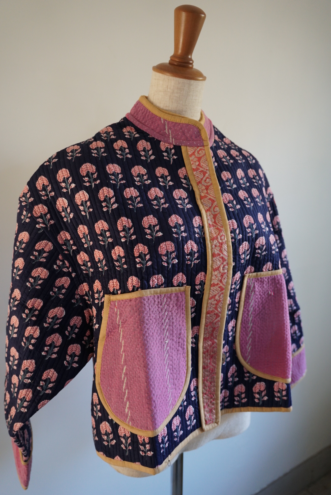 navy×pink kantha jacket