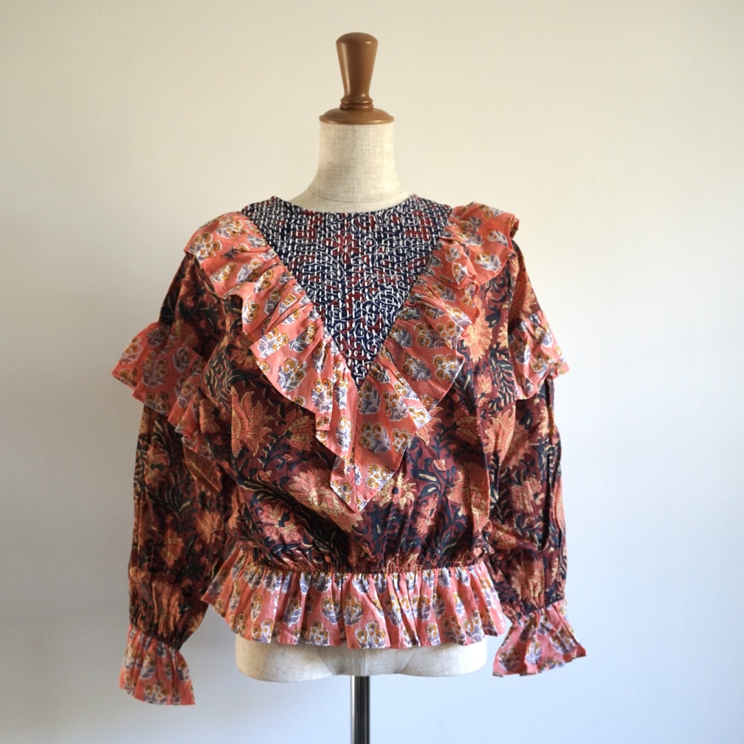 orange×brown kantha blouse