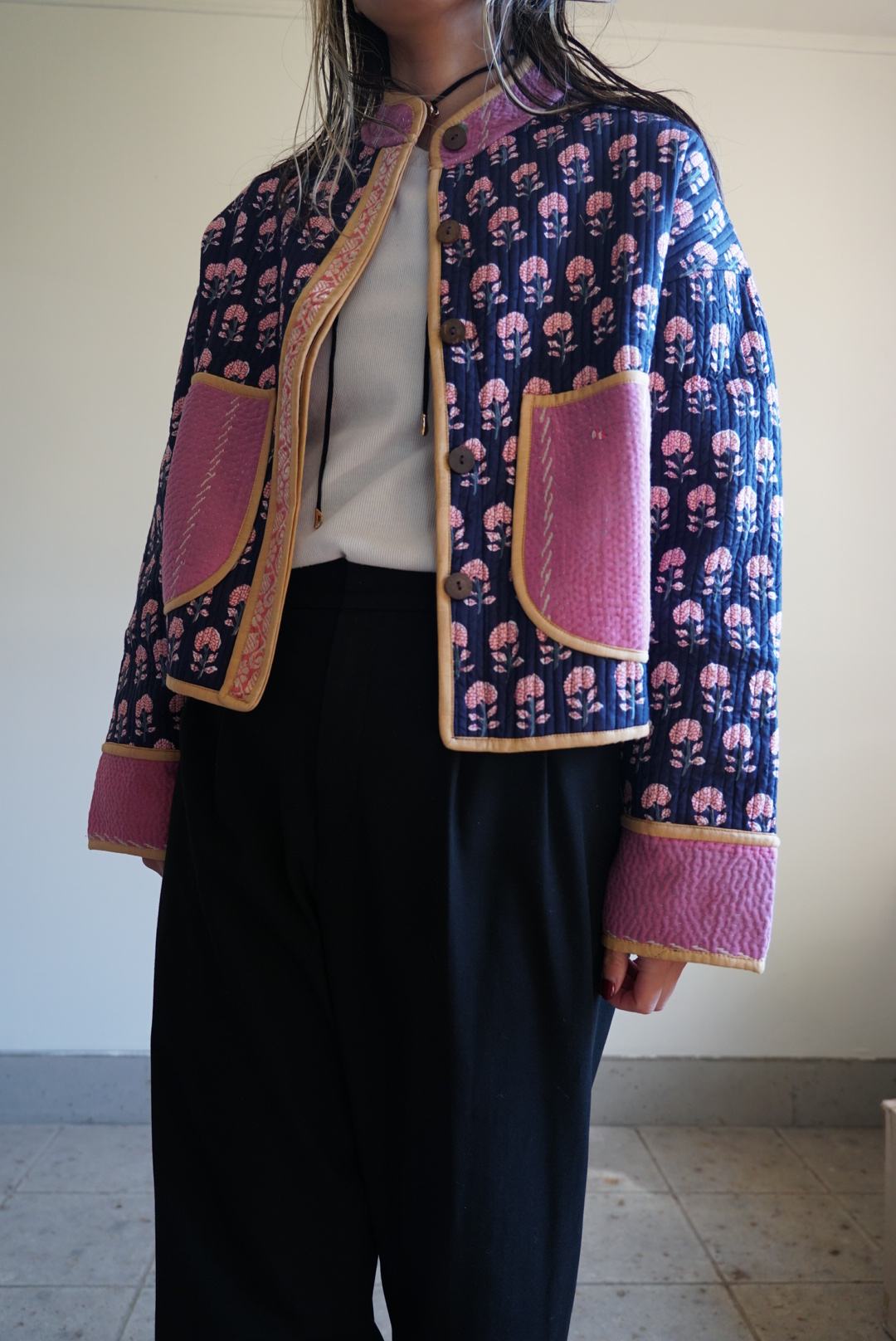 navy×pink kantha jacket - 画像 (2)