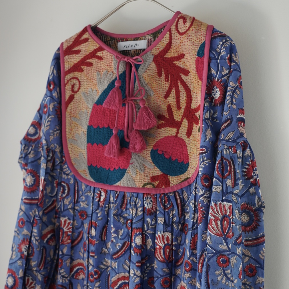 suzani blue× pink kantha dress #2601003