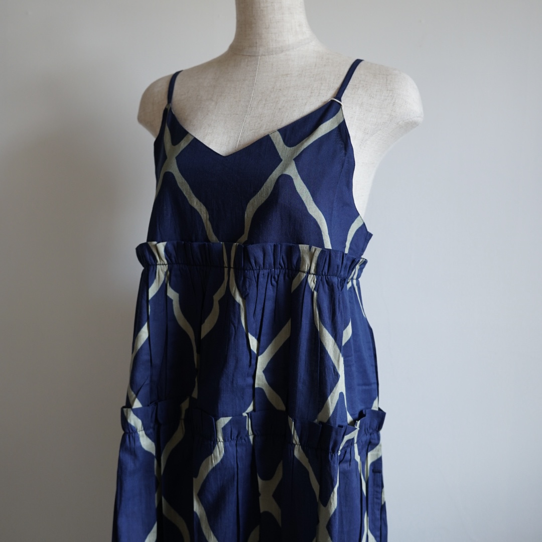 navy beige camisole tiered dress