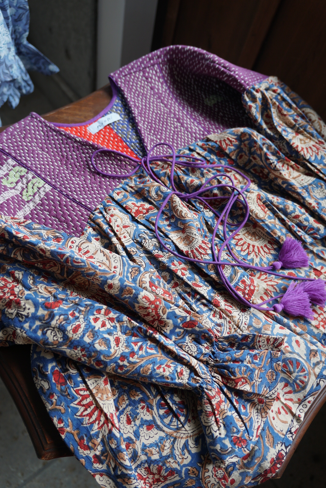 navy purple wataame kantha blouse