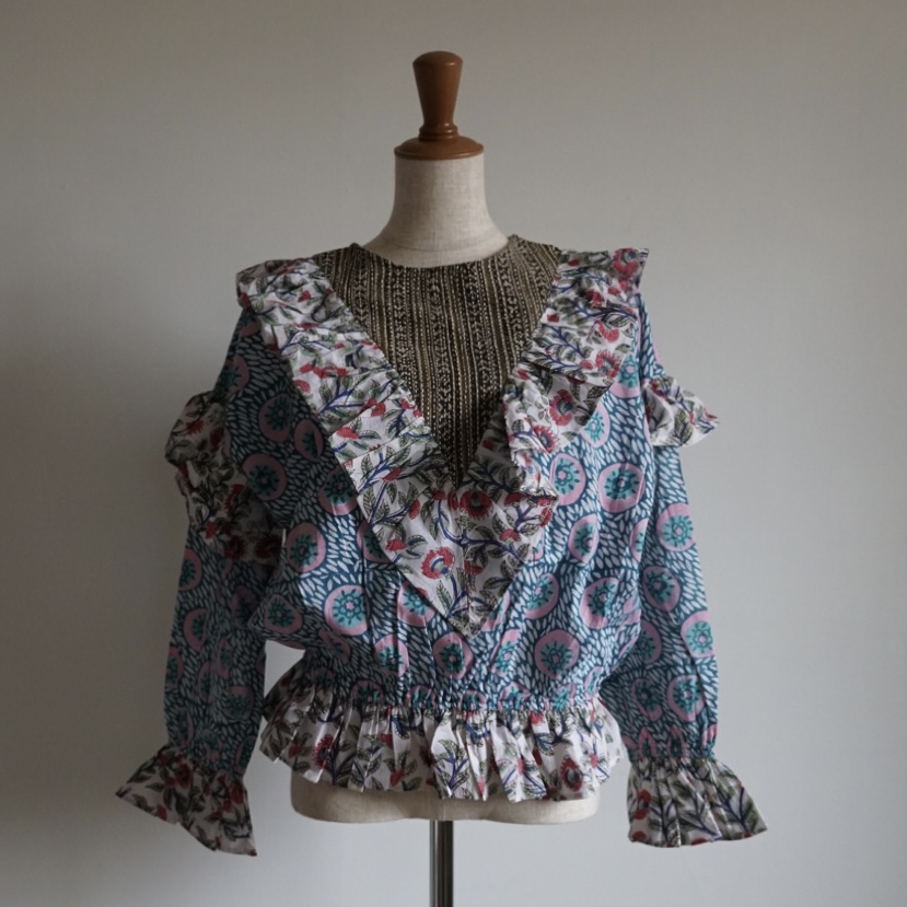 mint×white kantha blouse