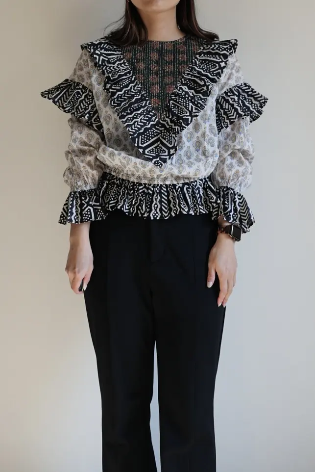 white×black kantha blouse | nioki with AMKUPi