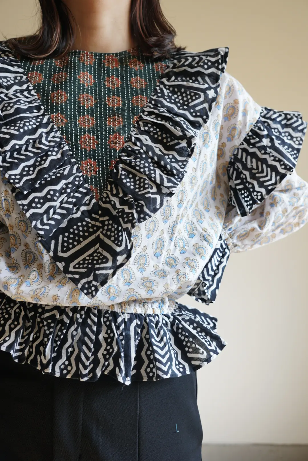 l*i様 nioki ニウーキ ブラウス white×black kantha blouse | nioki with AMKUPi