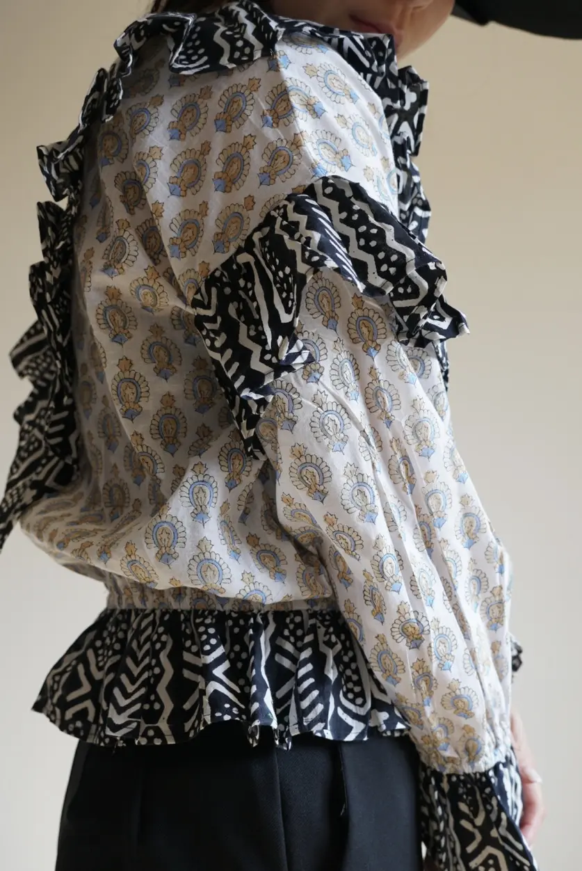 white×black kantha blouse | nioki with AMKUPi
