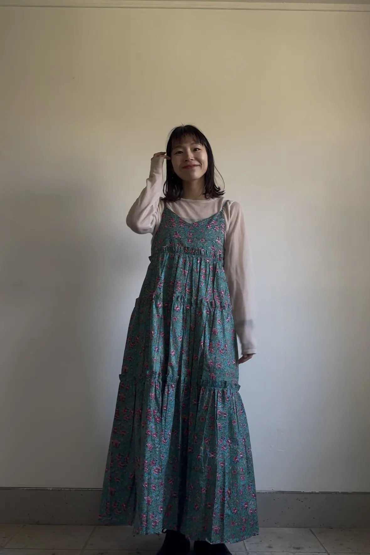 green camisole tiered dress | nioki with AMKUPi
