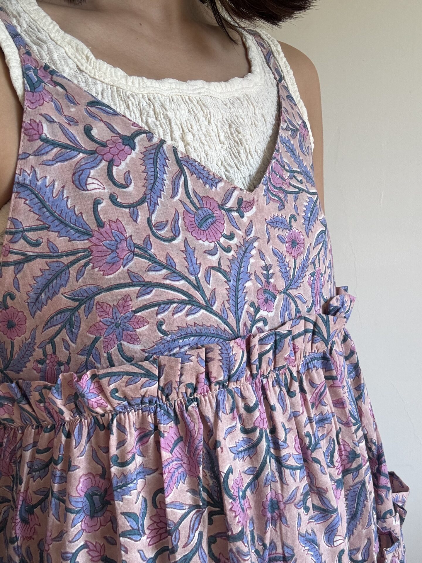 pink beige camisole tiered dress