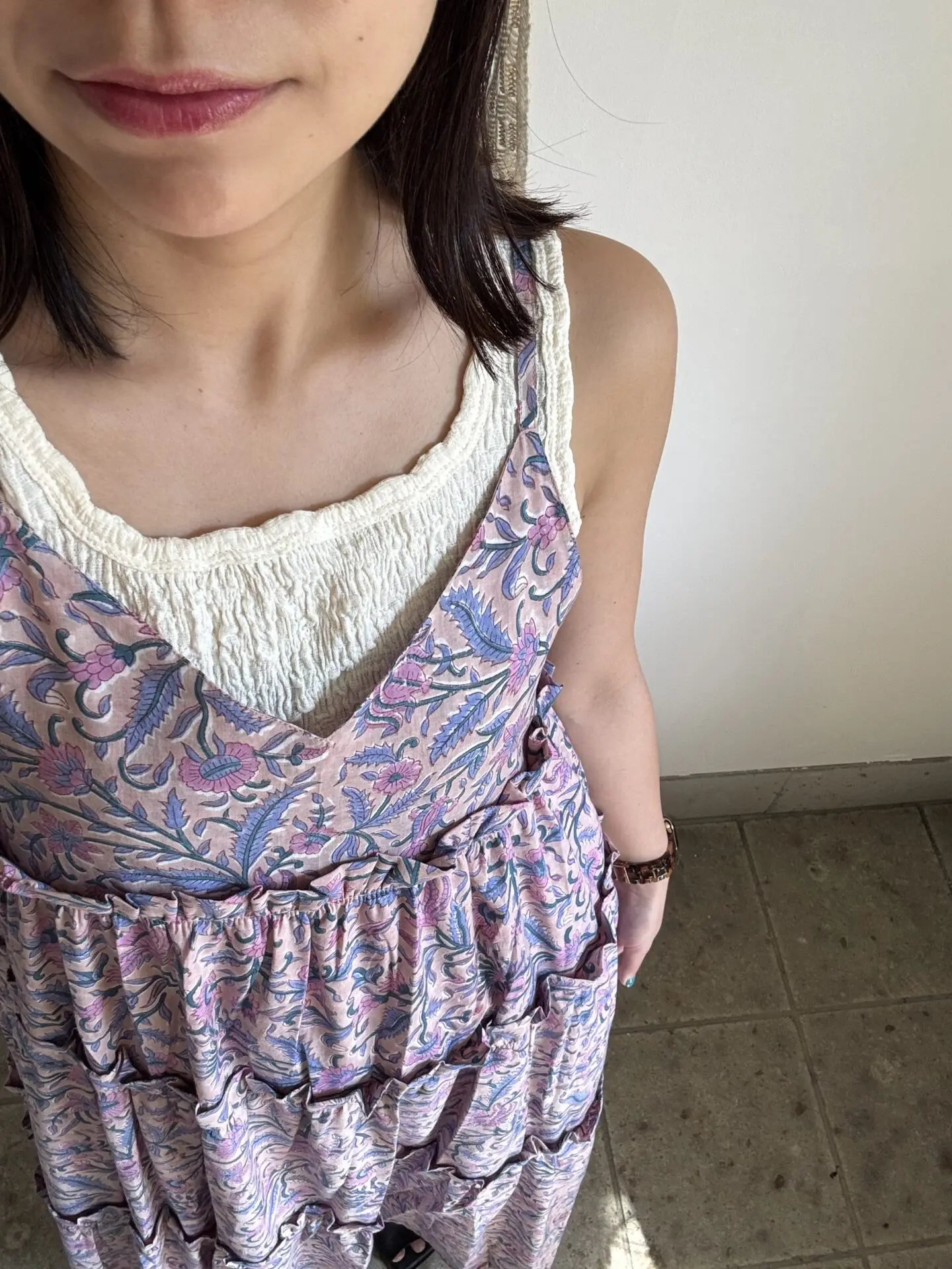 pink beige camisole tiered dress | nioki with AMKUPi
