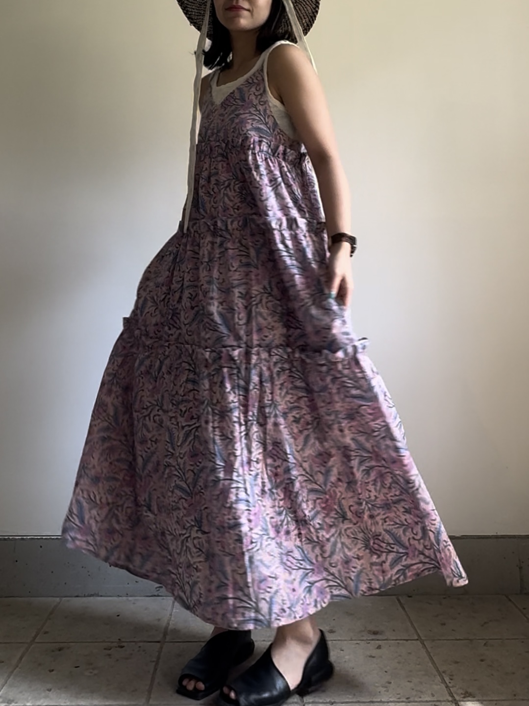 pink beige camisole tiered dress - 画像 (6)