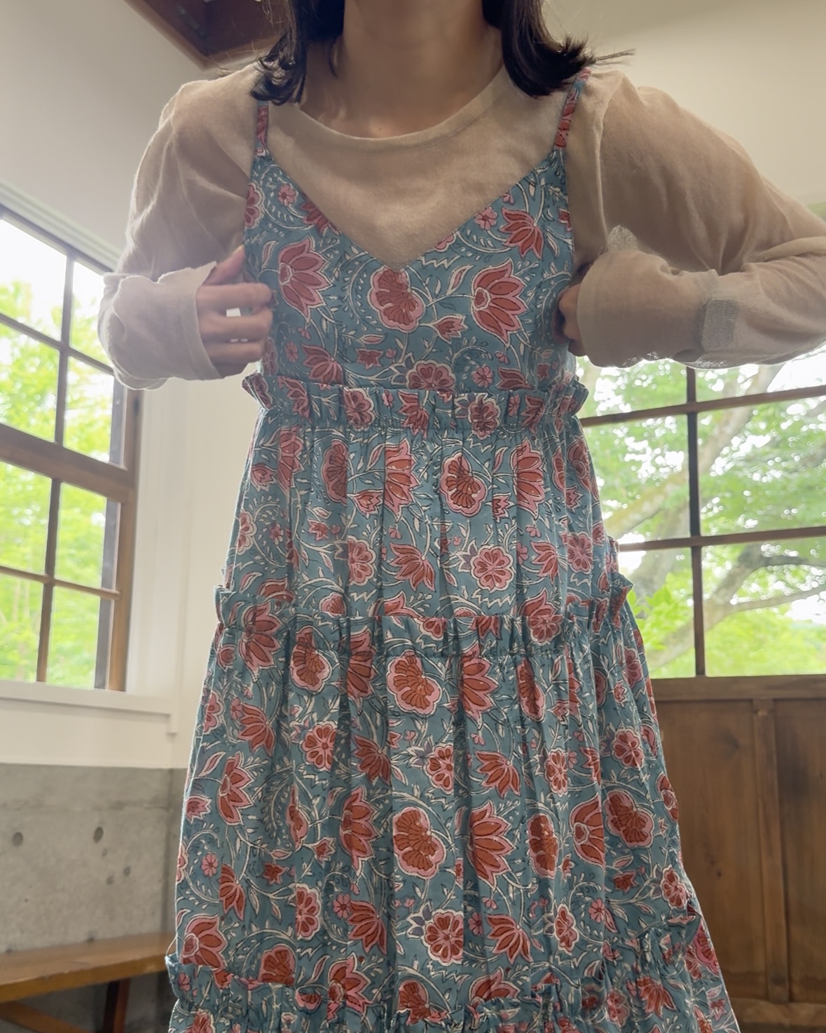 blue camisole tiered dress