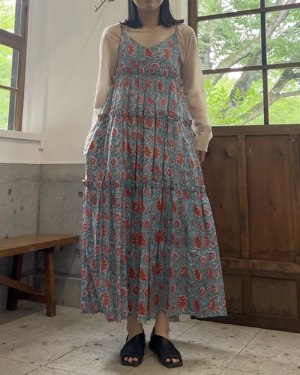 blue camisole tiered dress | nioki with AMKUPi