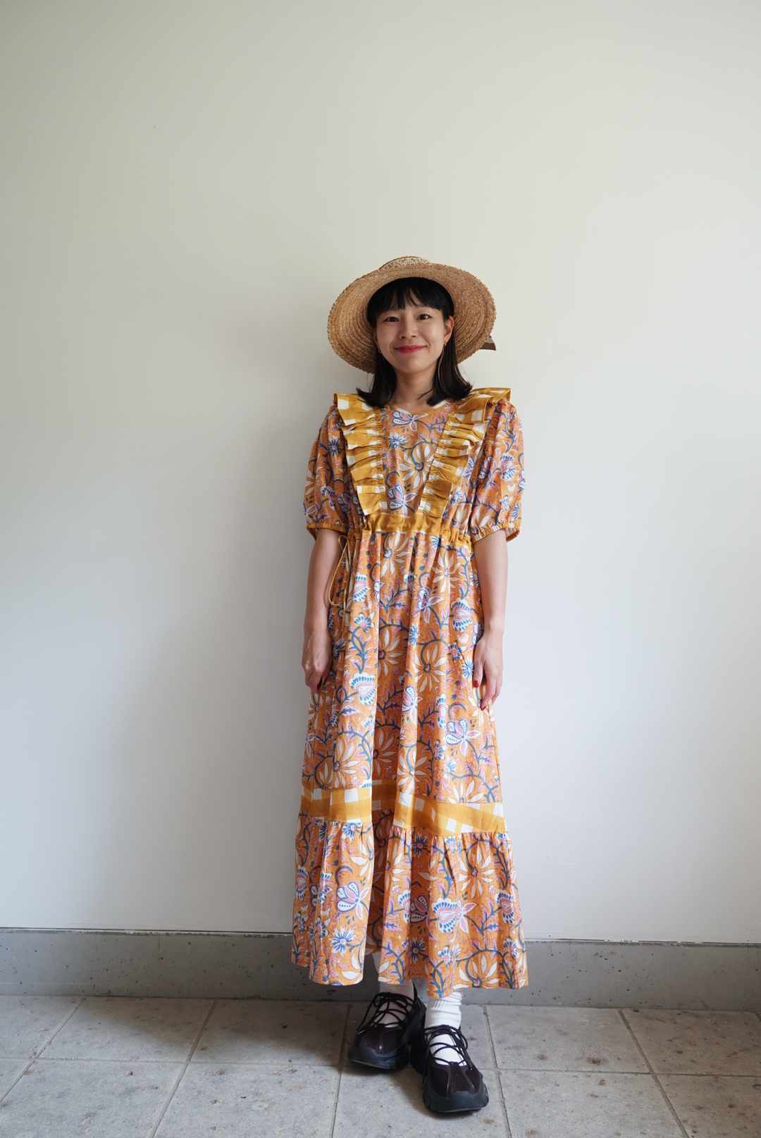 yellow beige cinema puff dress - 画像 (4)