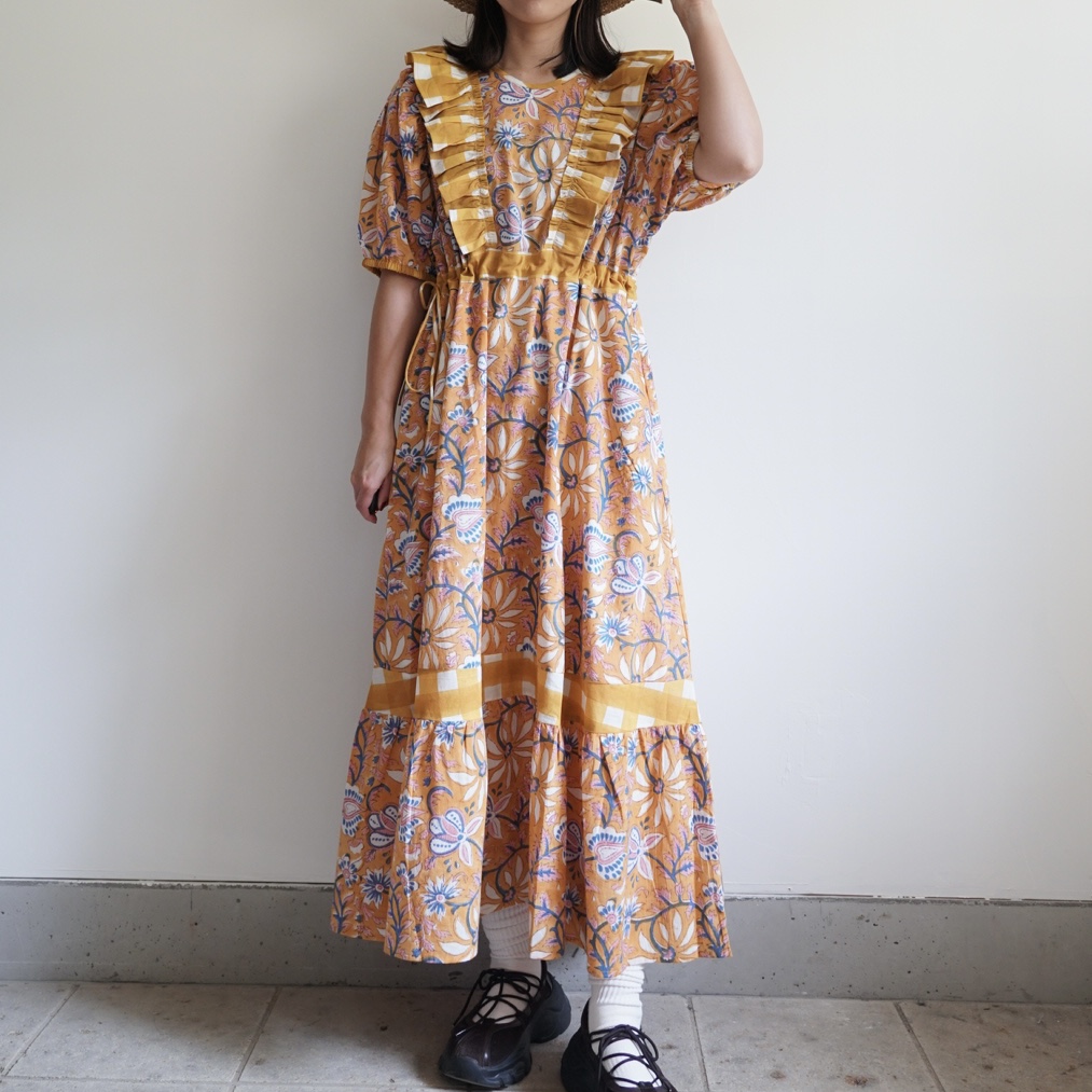 yellow beige cinema puff dress