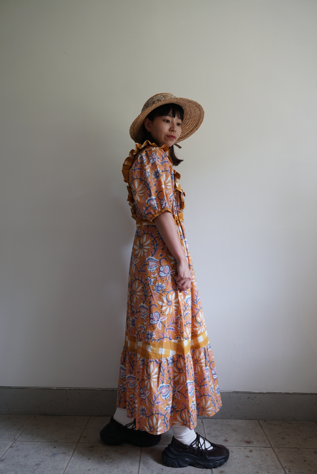 yellow beige cinema puff dress - 画像 (6)