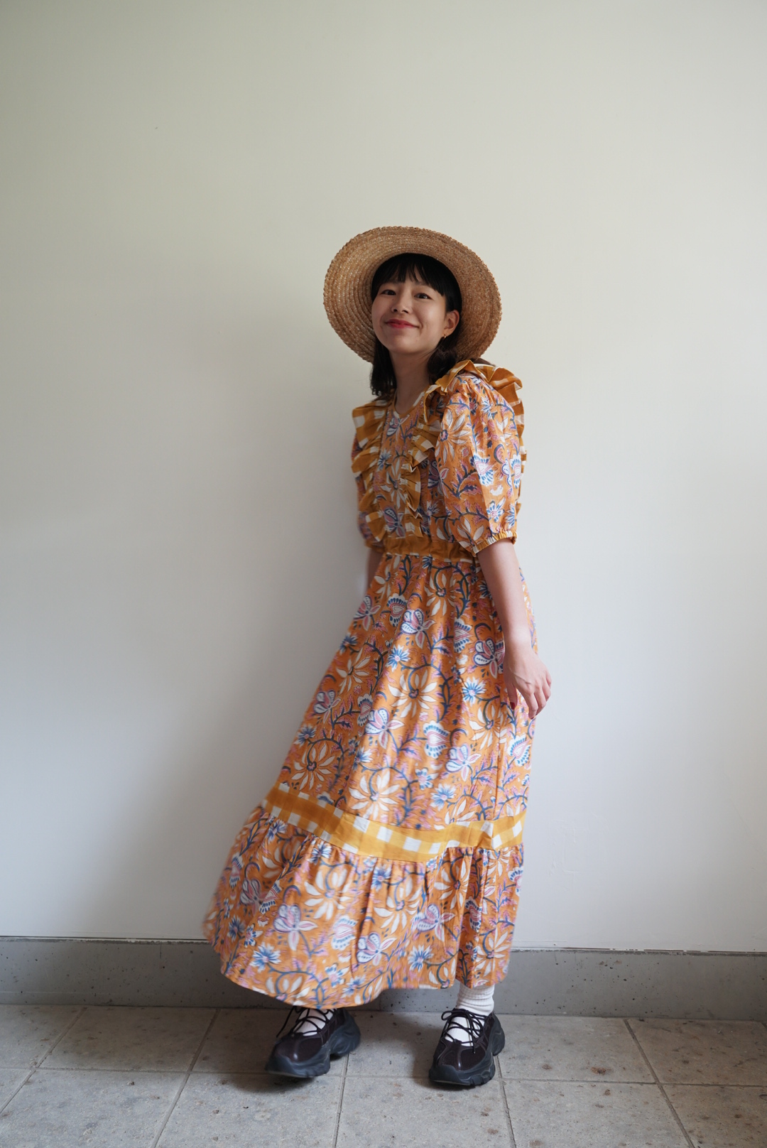 yellow beige cinema puff dress - 画像 (10)