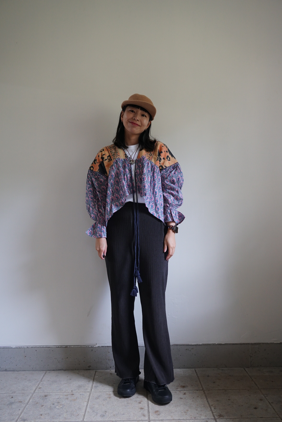 gray orange wataame kantha blouse - 画像 (2)