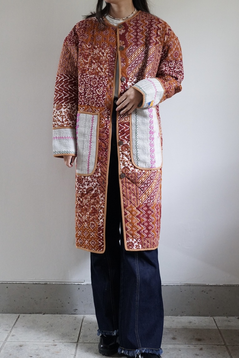 brown camel kantha long jacket - 画像 (3)