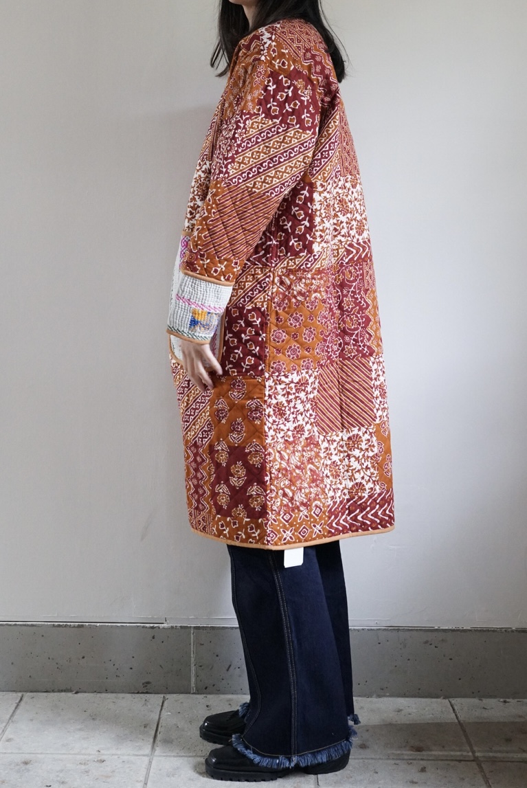 brown camel kantha long jacket - 画像 (4)