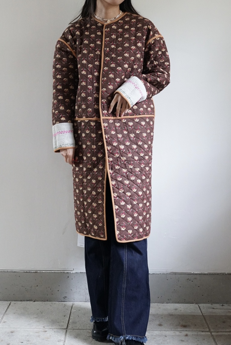 brown camel kantha long jacket - 画像 (7)