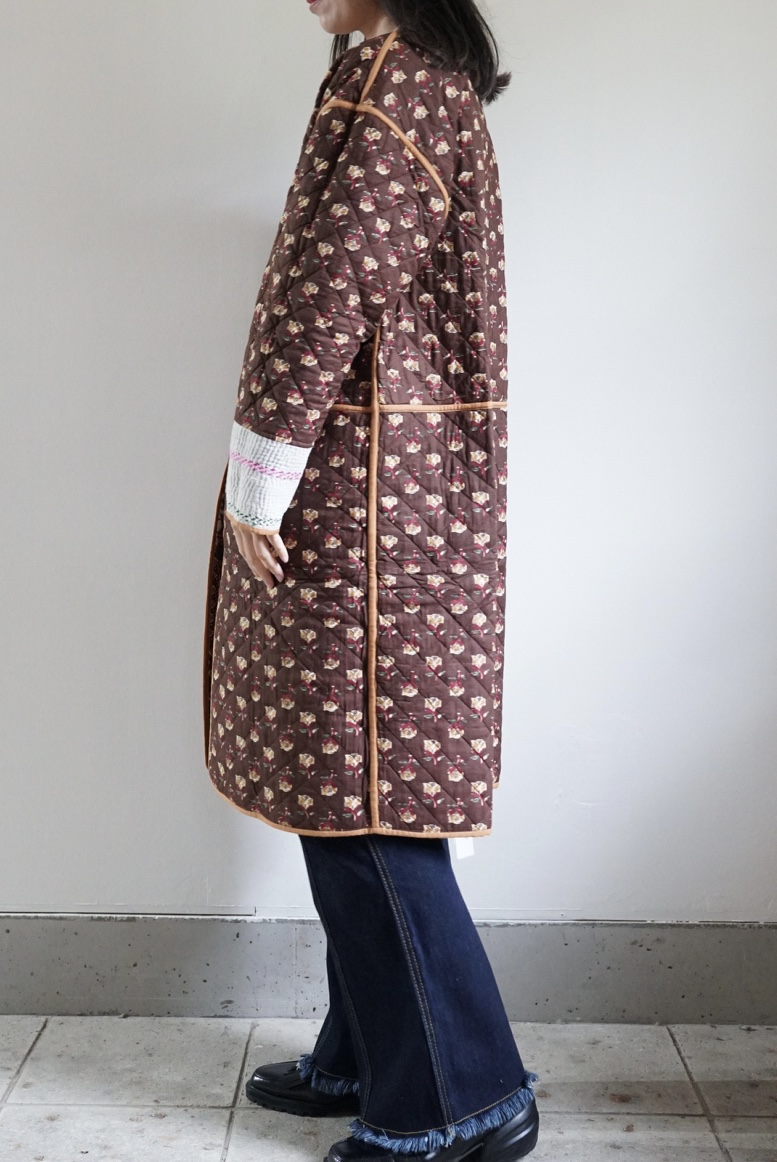 brown camel kantha long jacket - 画像 (8)