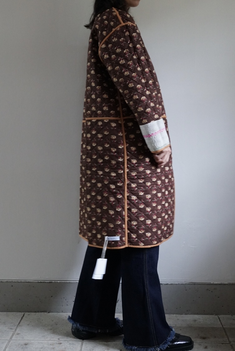 brown camel kantha long jacket - 画像 (10)