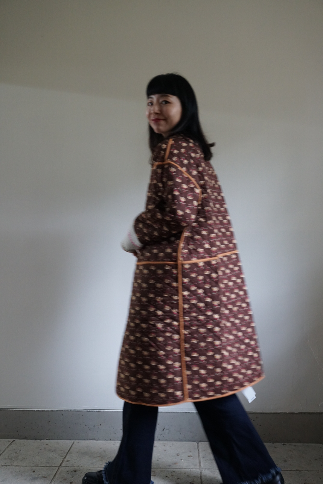 brown camel kantha long jacket - 画像 (11)
