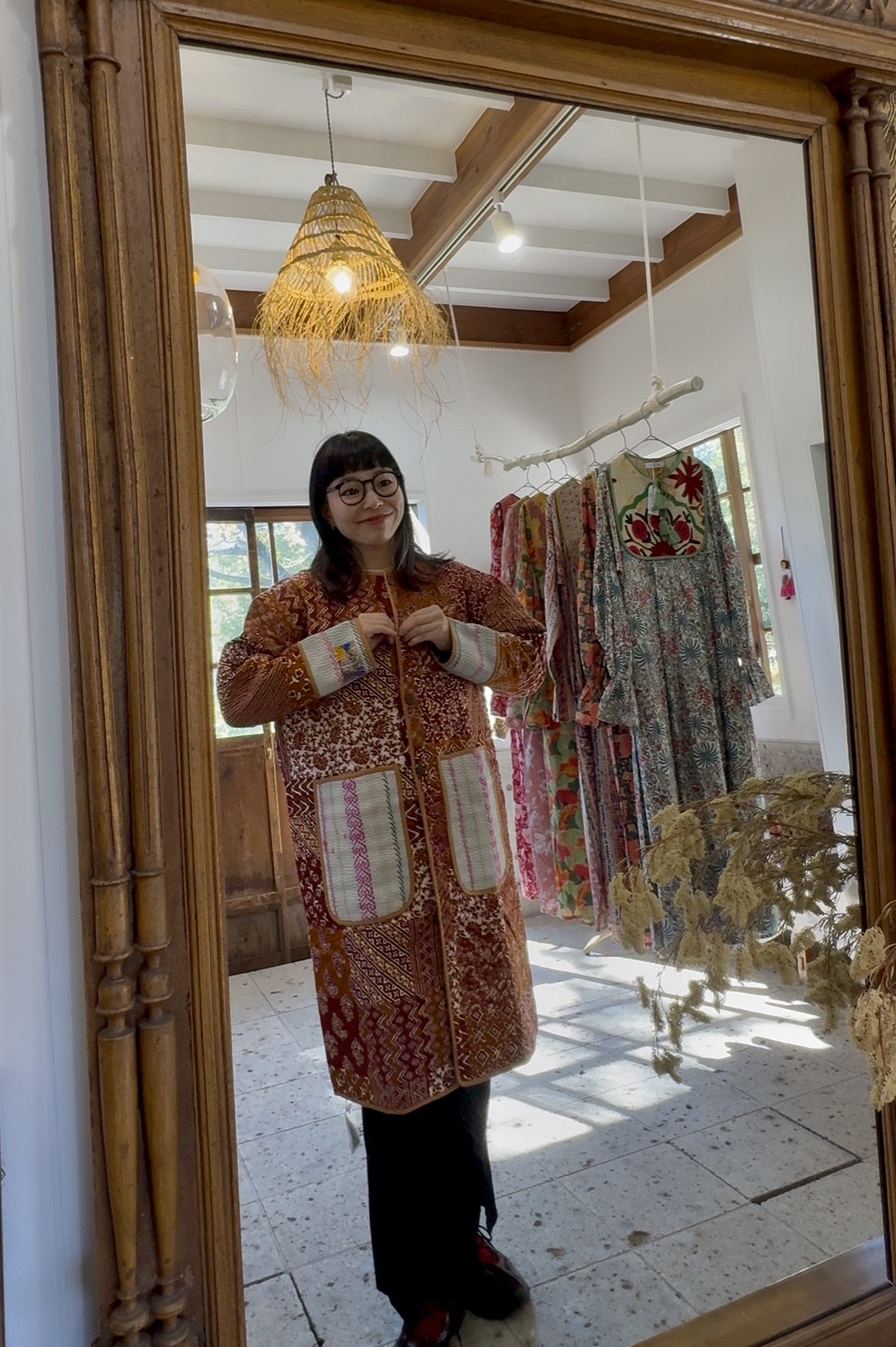 brown camel kantha long jacket - 画像 (14)